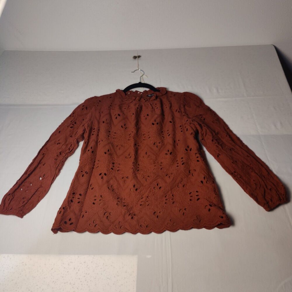 Pretty Garden Top Size Small Teracotta Colour Long Sleeve Round Collar Neck